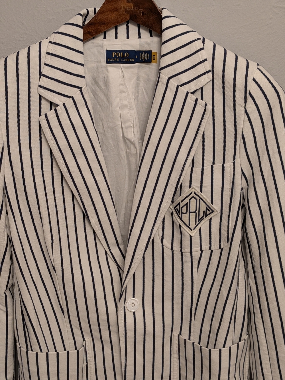 Polo by Ralph Lauren Women's White Blazer with Navy Pinstripes